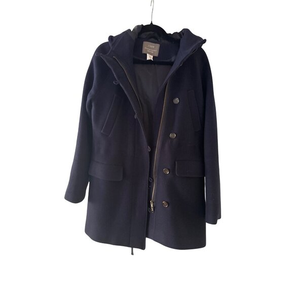 J.Crew Jackets & Blazers - J.Crew Navy Blue Wool Blend Stadium Cloth Coat Size 8 With Button & Zip Closure